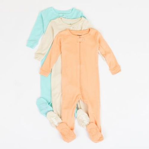 Leveret Girls Cotton Baby Footed Pajamas – 3 Pack – Soft Solid Mix Sleepers 6-12 Month