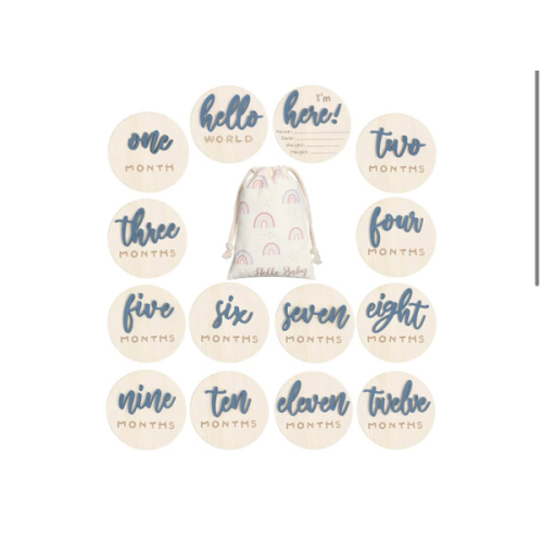 Amazon.com: Burbell Baby Monthly Milestone Announcement Signs Wood,Slate Blue,Letter | 7 Pack, 3D Double Sided Hello World Newborn Card Signs, Wooden Circles Discs, for Welcome Newborn Shower Boy Girl Photo Props