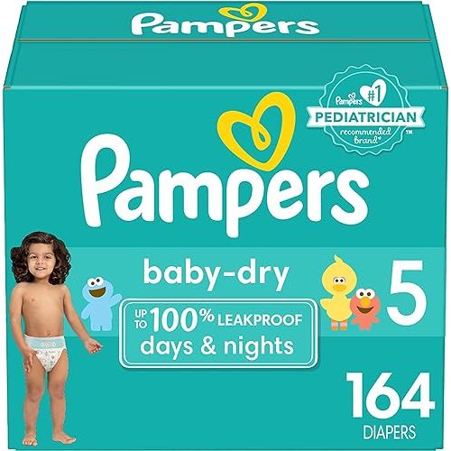 Pampers Baby Dry Diapers - Size 5, 164 Count, Absorbent Disposable Diapers