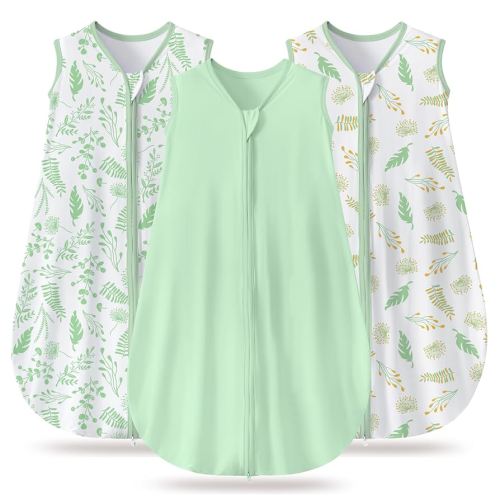 Baby Sleep Sack 0-6 Months, 100% Organic Cotton Wearable Blanket for Babies, 2-Way Zipper TOG 0.5 Lightweight Breathable Baby Sleeping Bag, 4 Sizes-GreenS