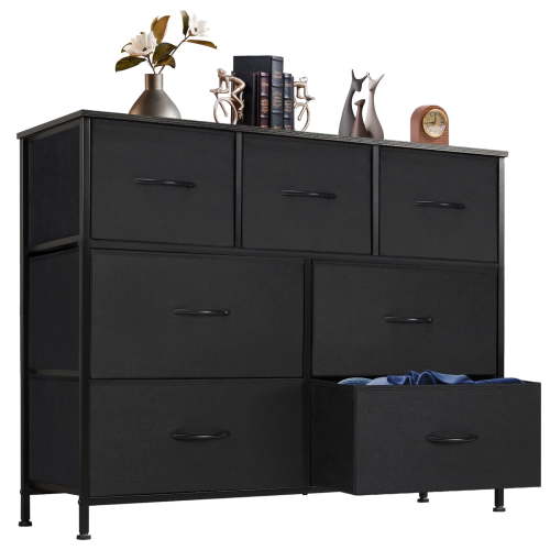CONCETTA 7-Drawer Fabric Storage Cabinet, Modern Organizer for Living Room, Office, Kitchen, Black
