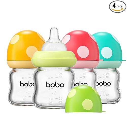 YOHKOH Natural Glass Baby Bottles, 3.4oz Multicolored-A 4‑Pack