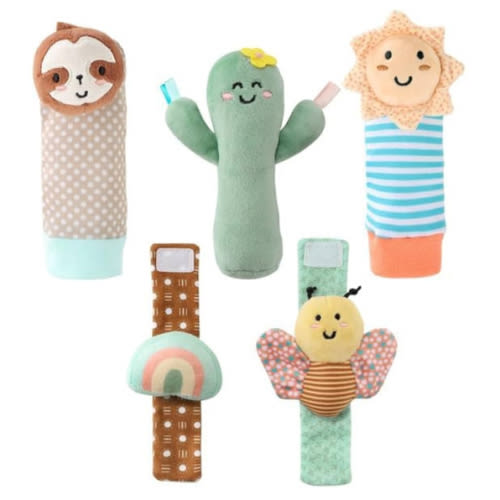 The Peanutshell Sock Rattles Set of 5 - Girl Boy Rattle Socks, Baby Toys 0-6-12 Month, Animal Newborn High Contrast Baby, Infant, New Born Toys 0-3 0-6 Months Old Babies - Boho