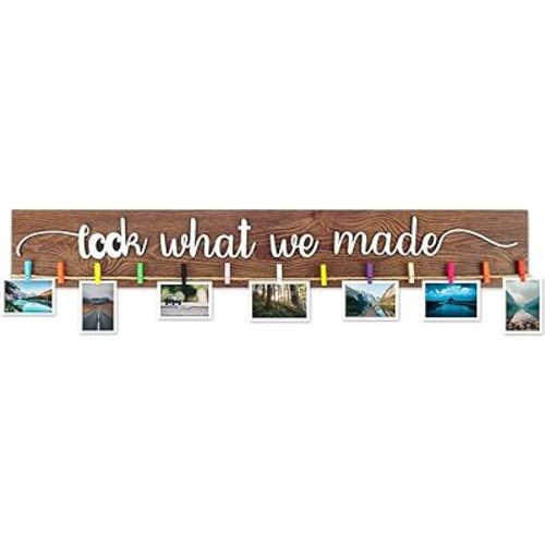 Anyzal Look What We Made Sign With Clips, Artwork Display Kid Art Organizer Photo Hanging Display Children's Artwork Board, 36.5x5.4 Kids Art Display for Wall, Choicefor Kids Children