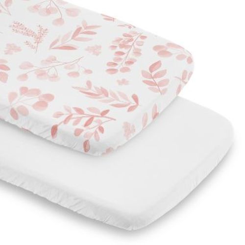 Sweet Jojo Designs Girl Baby Bassinet Fitted Sheets Set Botanical Blush Pink and White 2pc