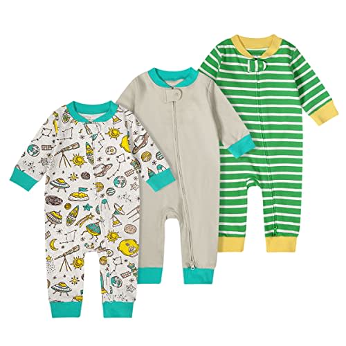 Teach Leanbh Baby Boys Girls 3 Pack Footless Pajamas Cotton Long Sleeve 2 Way Zipper Romper Sleep and Play