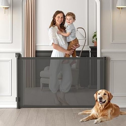 Retractable Baby Gate, Extra Tall Baby Gates for Stairs, Dog Gates for Doorways Safety Extends to 38x55in, Grey