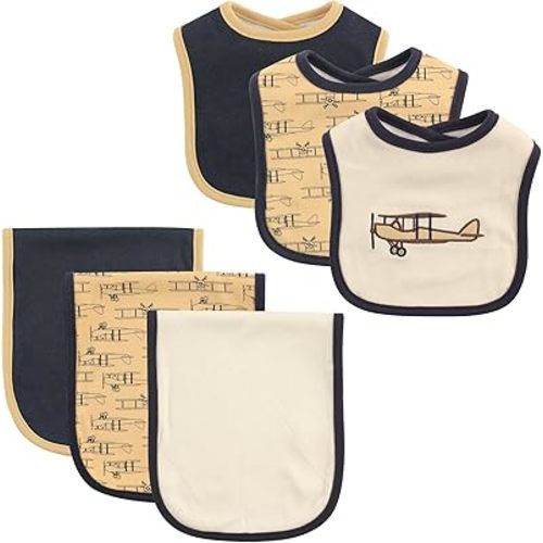 Hudson Baby Unisex Baby Cotton Bib and Burp Cloth Set, Airplane, One Size