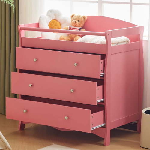 Ktaxon 3-Drawer Changing Table, Wood Infant Diaper Changing Station, Baby Dresser for Nursery, (Pink)