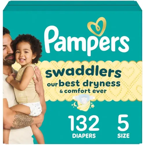 Pampers Swaddlers Diapers, Size 5 (20-37 lbs), 132 Count, Absorbent, Keeps Baby Dry and Comfortable, Skin Safe Disposable Baby Diaper (Packaging May Vary)