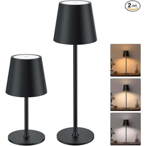 JACKYLED Cordless Table Lamps Rechargeable, 3 Adjustable Height, 5000mAh Battery Operated, 3 Colors Smooth Dimming, Portable LED Waterproof Table Lamp for Dining, Bedroom, Outdoor (2 Pack)