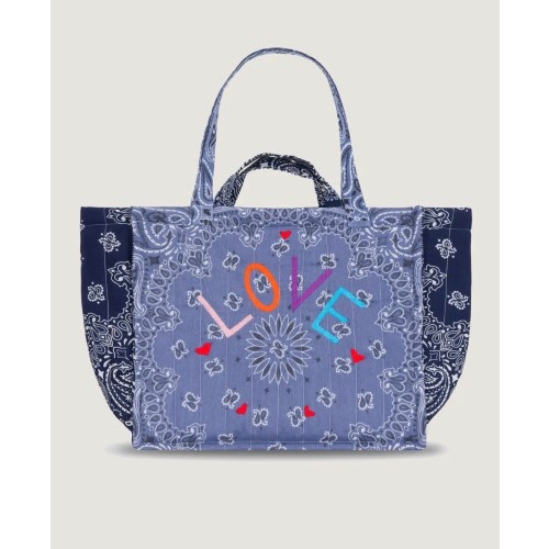 Quilted Maxi Cabas Diaper Bag - LOVE - (Chambray/Navy)