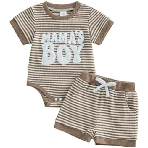Douhoow Baby Boy Summer Outfits Short Sleeve Mamas Boy Embroidery Baby Waffle Romper Shorts Set Infant Festival Clothes