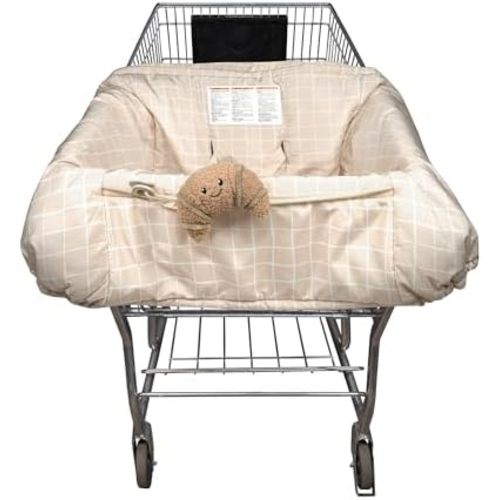 Boppy Shopping Cart Cover & High Chair Cover, Cute Almond Croissant, Cart Cover for Babies with Soft 360-Degree Coverage, SlideLine Toy Tether with Crinkle Leaf Toy Included, 6mo+