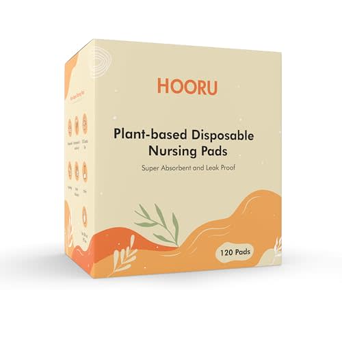 Hooru Plant Derived Disposable Nursing Pads - 120 pcs, Total Chlorine Free, Ultra-Absorbent & Leak-Proof, Soft on Sensitive Skin for Breastfeeding Moms