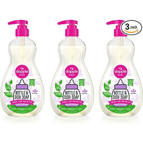 Dapple Baby Bottle Soap, Hypoallergenic Dish Soap for Baby Bottles, Powered by Plants, Lavender, 16.9 Fl Oz (Pack of 3)