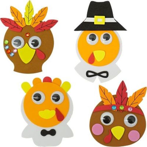 4E's Novelty 12 Pack Thanksgiving Crafts for Kids - Foam Turkey Art & Craft Kits, Fridge Magnets for Toddlers 3-8, Magnetic Turkey Fall DIY Projects