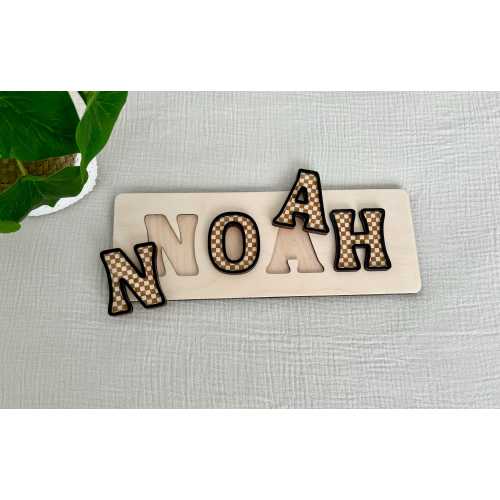 Personalized Wooden Name Puzzle | Checkered Retro Baby Nursery | Custom Baby Gift | Retro Nursery | Name Sign | Gifts for Kids