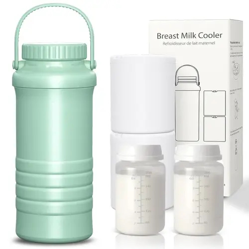 Portable Breast Milk Cooler, 22oz Larger Capacity Breastmilk Chiller for Travel & Outdoor, 360° Cooling Keeps Milk Fresh for 24 Hours with 2pcs Breastmilk Storage Bottle, Breastfeeding Essentials