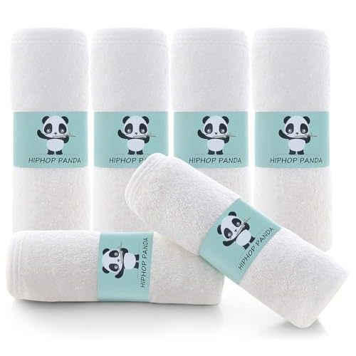 HIPHOP PANDA Baby Washcloths, Rayon Made from Bamboo - 2 Layer Ultra Soft Absorbent Newborn Bath Face Towel - Reusable Baby Wipes for Delicate Skin - White, 6 Pack
