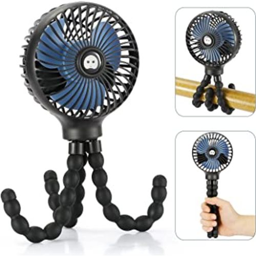 snawowo Mini Handheld Personal Portable Fan, Baby Stroller Fan, Car Seat Fan, USB or Battery Powered, with Flexible Tripod Clip on Student Bed Desk Bike Crib Treadmill Camping Traveling(Black)