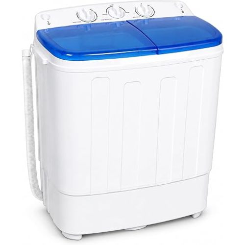 Superday Portable Washing Machine, 25.3lbs Small Washing Machine and Spin Dryer Combo, Mini Twin Tub Laundry Machine for Camping, Apartments, Dorms, College Rooms, RV, Delicates, Blue