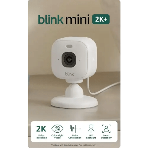 Blink Mini 2K+ (newest model) – Plug-in Home & Pet Indoor Security Camera with 2K video resolution, night vision, enhanced audio, motion detection – 2 cameras (White)