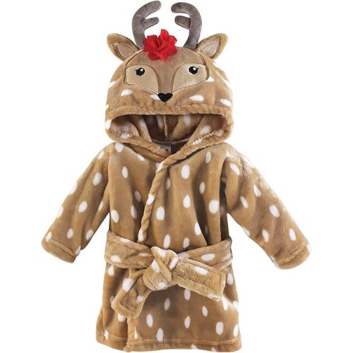 Hudson Baby Unisex Baby Plush Animal Face Bathrobe, Girl Reindeer, 0-9 Months