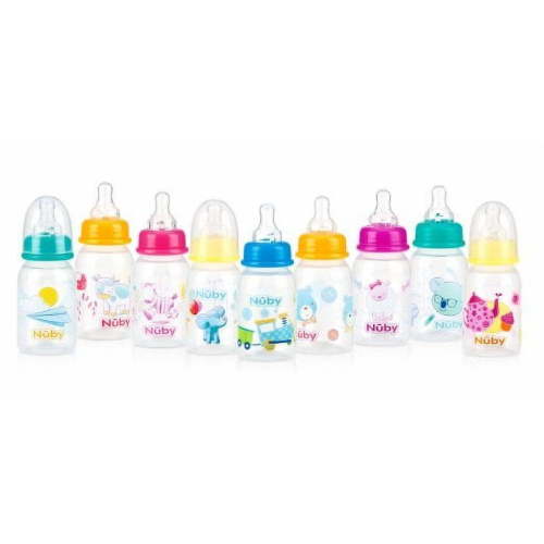 Baby Feeding - Nuby - 4oz Clear Printed Round Bottles (1 Only) Vary Color 1161