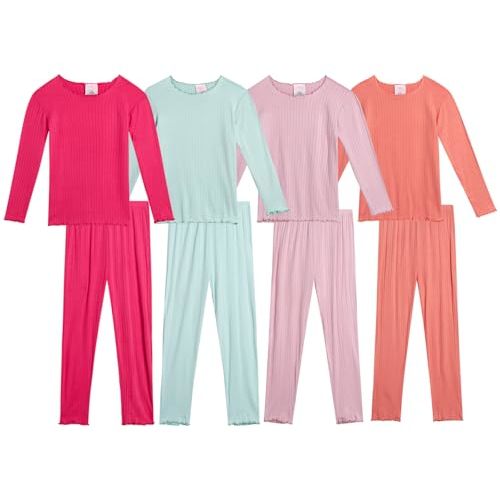 Mon Petit Baby Girls' Pajama Set - 8 Piece Rib Knit Sleepwear Shirt and Jogger Pants (12M-7)