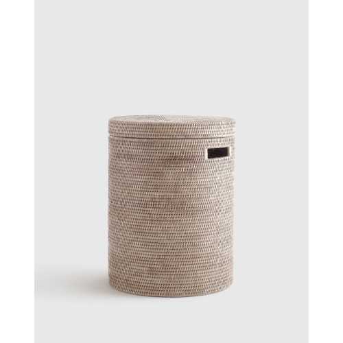 Rattan Hamper with Lid in White Wash