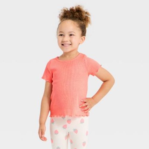 Toddler Girls' Short Sleeve Ribbed T-Shirt - Cat & Jack™ Neon Pink 12M