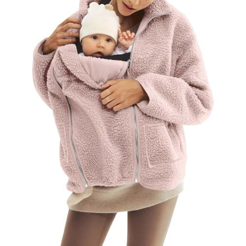 Maternity Baby Wearing Jacket, Women's 2-in-1 Winter Coat with Kangaroo Pocket, Heavyweight Fleece Zip Up Front for Mother and Infant