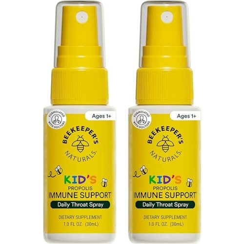Beekeeper's Naturals Kids Propolis Throat Spray 95% Bee Propolis Extract - Natural Immune Support & Sore Throat Relief, Antioxidants & Gluten-Free, 1.06 oz (Pack of 2)