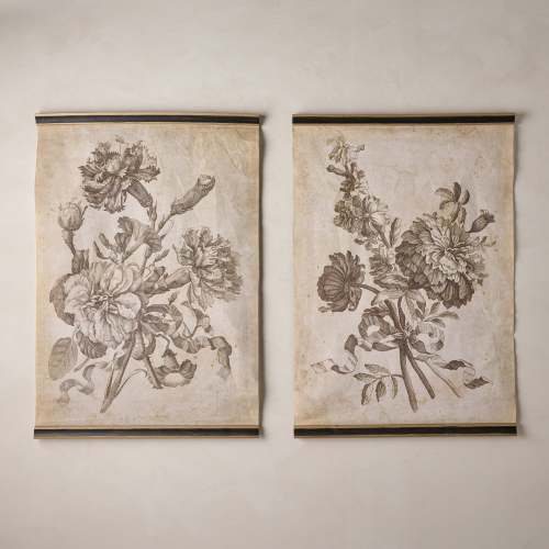 Set of II Vintage Floral Sketch Tapestry