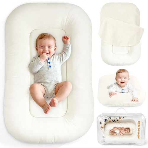 Baby Lounger & Snuggle Nest for Newborn 0-24 Months, Baby Nest Supervised Breathable Cotton for Newborn, Breathable Portable Lounnger for Travel and Home, Cashmere Beige (Lounger Cover Included)