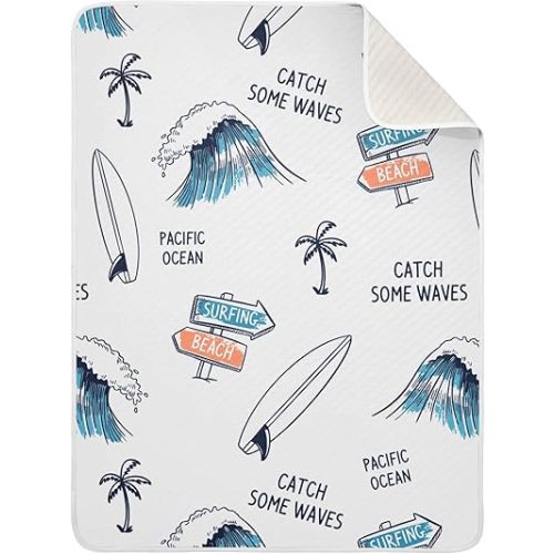 vvfelixl Swaddle Blanket Surfboard Palm Trees Waves Cotton Blanket for Infants, Receiving Blanket, Lightweight Soft Swaddling Blanket for Crib, Stroller, Nursery Blankets, Light Gray, 30/'' x 40/''