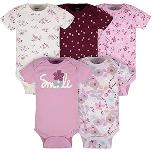 Gerber Baby Girls 5-Pack Short Sleeve Variety Onesies Bodysuits