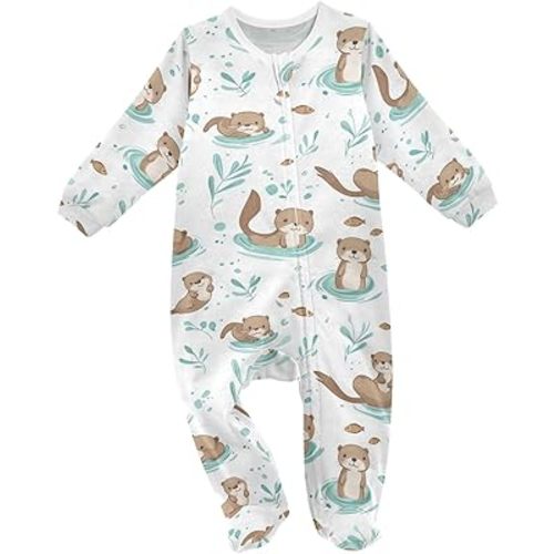 Vdsrup Baby One-Piece Footies Otters Swimming Bodysuit Rompers Newborn Pajamas Cotton Footed Pjs for Boys Girls 3M