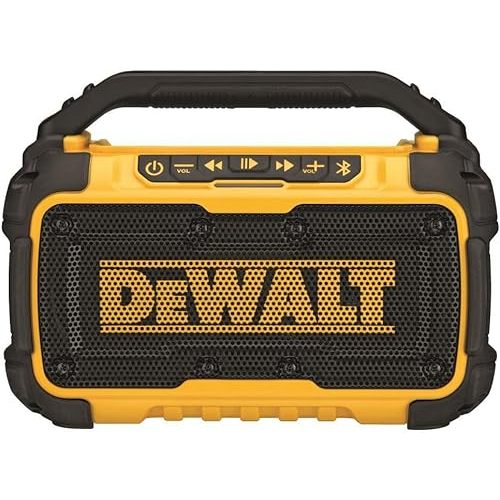 DEWALT 20V MAX Bluetooth Speaker, 100 ft Range, Durable for Jobsites, Phone Holder Included, Lasts 8-10 Hours with Single Charge (DCR010)