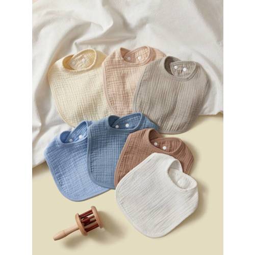 7pcs Baby Boys' Bibs, 100% Cotton Soft Gauze, Drool Bib, Blue Color | SHEIN USA