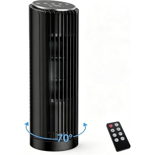 PNTCK Tower Fan for Bedroom, 23ft/s Desk Fan with Remote, 70° Oscillating, Standing Table Fan with 4 Speeds, 4 Modes, 12Timer, 13.2'' Bladeless Fan for Bedroom Office, Home