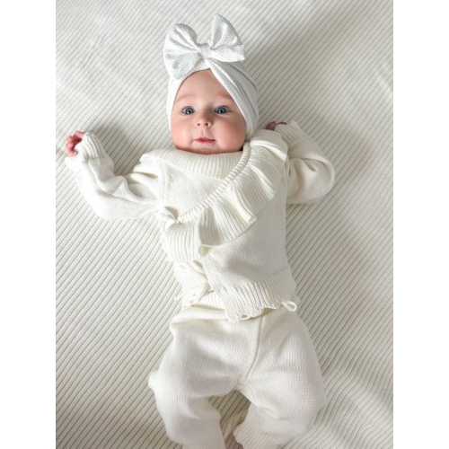 Organic Cotton Knitted Baby Set – Blanket, Outfit & Bow Beanie | Newborn Homecoming Gift | Baby Shower Gift | Baby Girl Holiday Photo Outfit