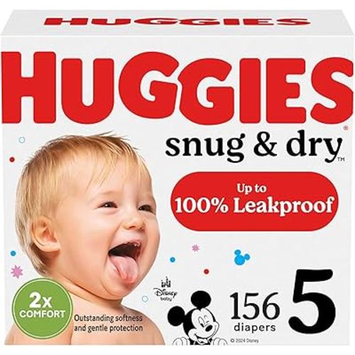 Huggies Size 5 Diapers, Snug & Dry Baby Diapers, Size 5 (27+ lbs), 156 Count (2 Packs of 78), Packaging May Vary