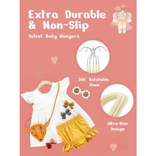 HOUSE DAY 11 Inch Velvet Baby Hangers 50 Pack Beige, Premium Kids Hangers for Children, Infant & Toddler Clothes, Durable Non Slip Small Baby Felt Hanger for Closet, Ideal for Everyday Use