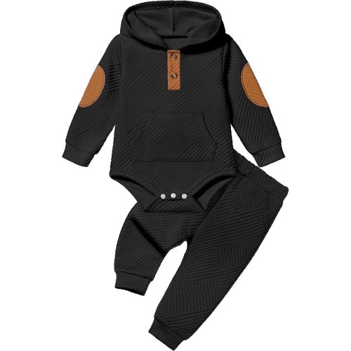 Fommy Baby Boy Clothes Colorblocked Long Sleeve Hoodie + Long Pants 2PCS Fall Winter Outfits Set