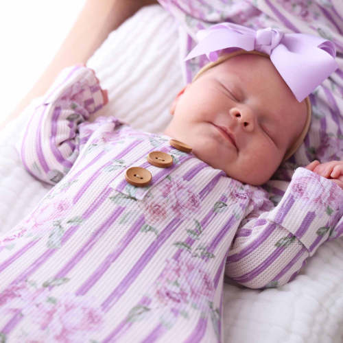 Lila's Lilacs Bamboo Waffle Newborn Baby Knot Gown & Hat Set