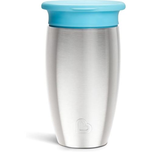 Munchkin Stainless Steel Sippy Cups for Toddlers 1-3, Spill Proof Miracle 360 Cup, Insulated, 10 Ounce, Blue