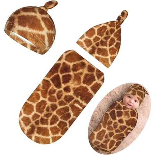 Personality 3D Print Giraffe Newborn Swaddling Blanket Beanie Hat Funny Blanket Sleeping Bag New Born Sleep Sacks for Boys Girls