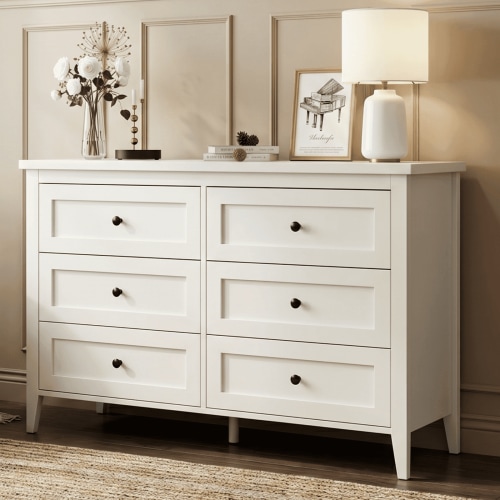 RichYa 6 Drawer Dresser for Bedroom,Chest of Drawers with Metal Knobs,Dresser for Closet,Kids,White